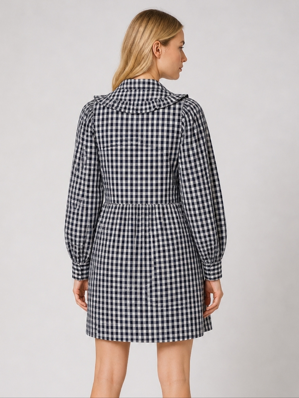 Levi’s Gingham Mira Dress | Ruffle Collar | Navy & White | Cottagecore | Size M - Picture 7 of 16